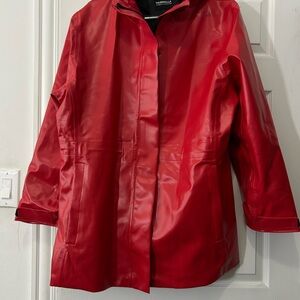 Hairbrella red women Rain Jacket, Waterproof, Satin-Lined Hood,size L